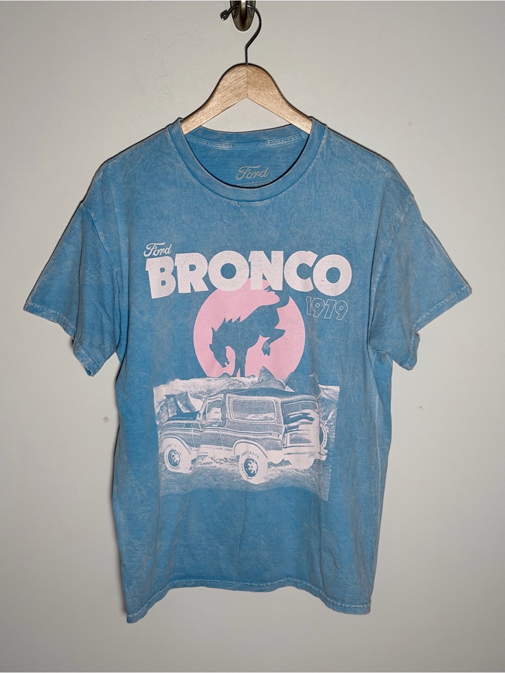 Ford Bronco Kids Short Sleeve Graphic Tee - Blue with Pink Print